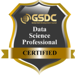 Certified Data Science Professional badge in gold and black with ribbon design, official certification emblem.