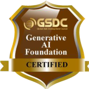Gold and brown badge with ribbon at bottom, text: Generative AI Foundation