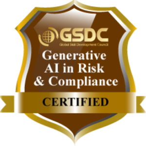 Gold and brown badge with ribbon at bottom, text: Generative AI in Risk & Compliance
