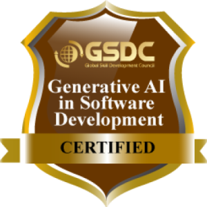 Gold and brown badge with ribbon at bottom, text: Generative AI in Software Development