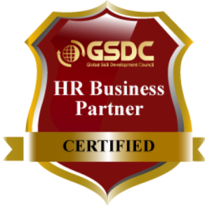 Gold and red badge with ribbon at bottom, text: HR Business Partner