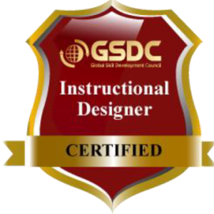 Gold and red badge with ribbon at bottom, text: Instructional Designer