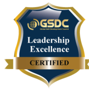 Gold and blue badge reading "Certificate of Global Leadership Excellence" in bold lettering.