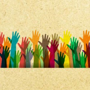 Raised colorful hands on textured beige background; text reads “Diversity, Equity & Inclusion - Self Study.”.