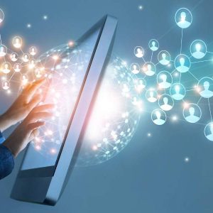 Hands holding tablet with glowing network icons, text: Networking (Outside the Company) - Self Study.